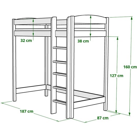 Szare dziecięce łóżko z materacem na antresoli - Igi 3X 180x80 cm Elior One Size wyprzedaż Edinos.pl