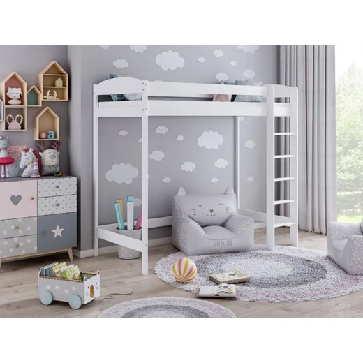 Białe dziecięce łóżko z materacem na antresoli - Igi 3X 190x90 cm Elior One Size okazja Edinos.pl