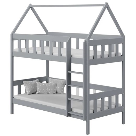 Szare łóżko piętrowe dziecięce domek z 2 materacami - Gigi 3X 180x80 cm ze sklepu Edinos.pl w kategorii Łóżka dziecięce - zdjęcie 172213280