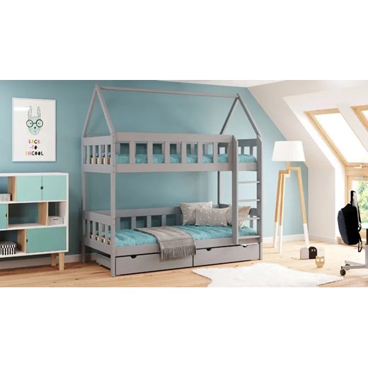 Szare łóżko piętrowe przypominające domek dla dzieci - Gigi 3X 190x90 cm Elior One Size Edinos.pl