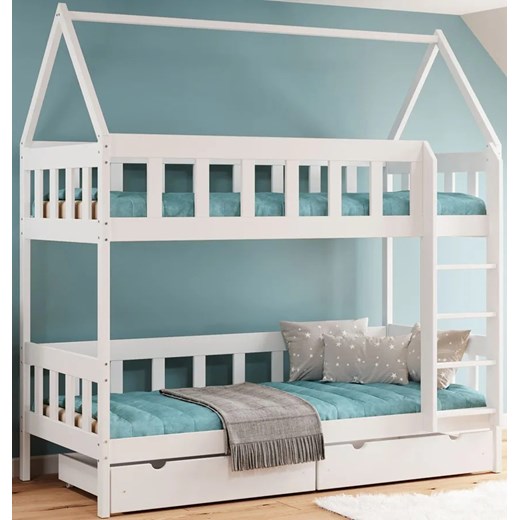 Białe skandynawskie piętrowe łóżko domek z szufladami - Gigi 4X 180x90 cm Elior One Size Edinos.pl