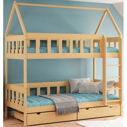 Łóżko piętrowe domek dla dzieci z szufladami, sosna - Gigi 4X 180x90 cm Elior One Size Edinos.pl