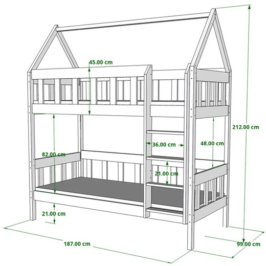 Szare łóżko piętrowe domek z drewna - Gigi 4X 180x90 cm Elior One Size Edinos.pl