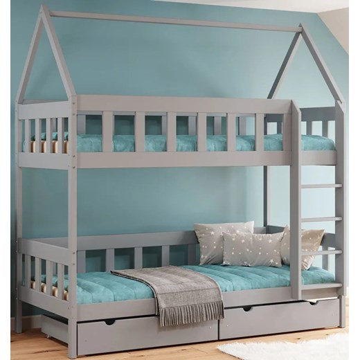 Szare łóżko piętrowe domek z szufladami materacami dla dzieci - Gigi 4X 190x80 Elior One Size Edinos.pl
