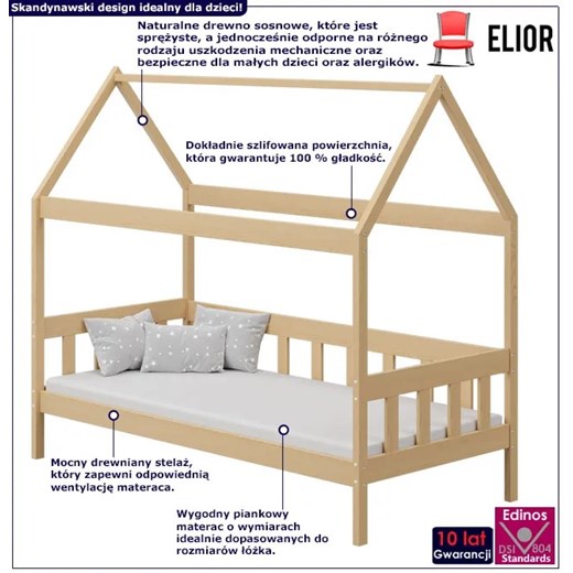 Skandynawskie łóżko domek z materacem i stelażem, sosna - Dada 3X 200x90 cm Elior One Size Edinos.pl