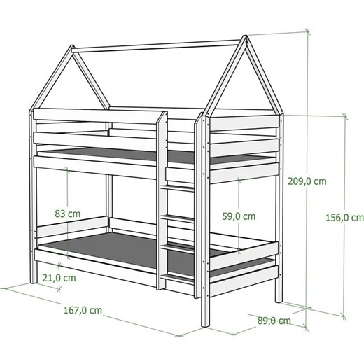 Piętrowe łóżko domek dla 2 dzieci, sosna - Zuzu 3X 160x80 cm Elior One Size Edinos.pl