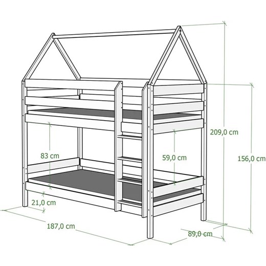 Szare dziecięce łóżko piętrowe domek drewniane - Zuzu 3X 180x80 cm Elior One Size Edinos.pl