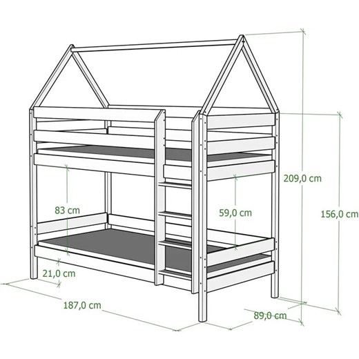 Łóżko piętrowe domek sosnowe, waniliowy - Zuzu 3X 180x80 cm Elior One Size Edinos.pl