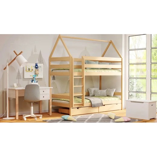 Niebieskie łóżko dziecięce piętrowe typu domek - Zuzu 3X 180x90 cm Elior One Size Edinos.pl