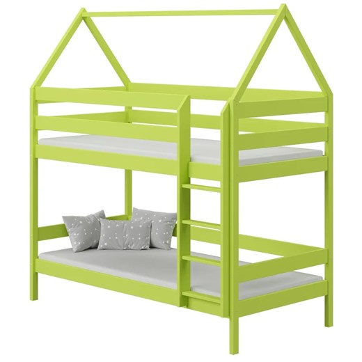 Zielone drewniane łóżko piętrowe domek dla dwójki dzieci - Zuzu 3X 180x90 cm Elior One Size Edinos.pl