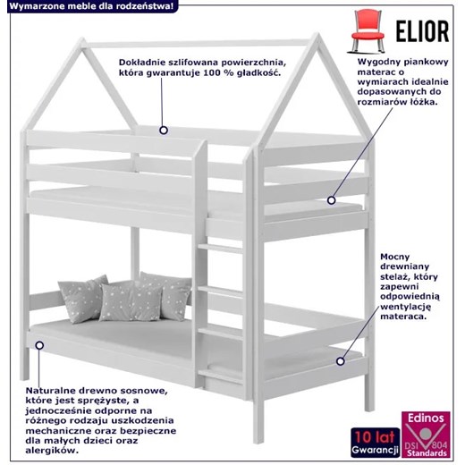 Białe drewniane łóżko piętrowe domek dziecięce - Zuzu 3X 190x90 cm Elior One Size Edinos.pl