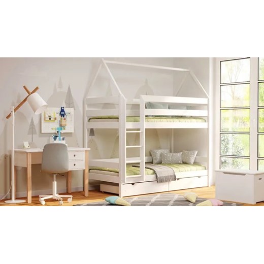Białe drewniane łóżko piętrowe domek dziecięce - Zuzu 3X 190x90 cm Elior One Size Edinos.pl