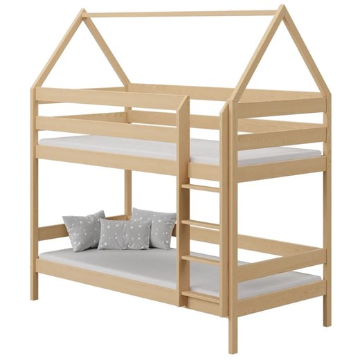 Drewniane piętrowe łóżko dziecięce w kształcie domku, sosna - Zuzu 3X 200x90 cm ze sklepu Edinos.pl w kategorii Łóżka dziecięce - zdjęcie 172213834