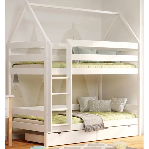 Białe piętrowe łóżko domek z 2 szufladami - Zuzu 4X 180x90 cm ze sklepu Edinos.pl w kategorii Łóżka dziecięce - zdjęcie 172213863