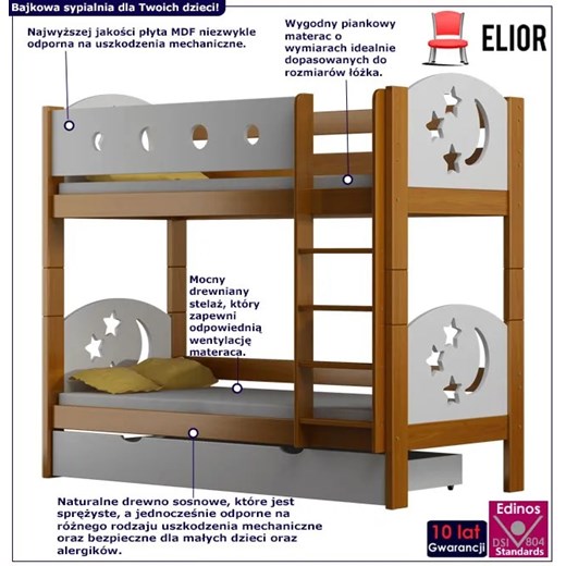 Podwójne łóżko z drewna sosnowego z szufladą olcha - Mimi 4X 190x90 cm Elior One Size Edinos.pl
