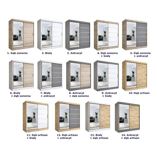 Szafa przesuwna ubraniowa 180 cm biel + antracyt - Felix 5X Elior One Size Edinos.pl