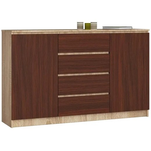 Długa komoda z gładkim frontem dąb sonoma + wenge - Gambi 3X Elior One Size Edinos.pl