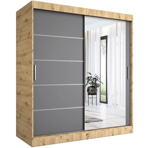 Szafa przesuwna 180 cm dąb artisan + antracyt Z0-D13 ze sklepu Edinos.pl w kategorii Szafy - zdjęcie 172215144