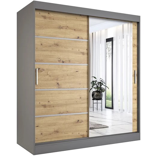 Szafa przesuwna 180 cm antracyt + dąb artisan D0-A73 ze sklepu Edinos.pl w kategorii Szafy - zdjęcie 172215154