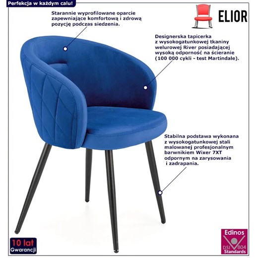 Granatowe welurowe krzesło kubełkowe - Vente Elior One Size Edinos.pl