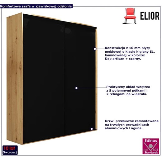 Szafa przesuwna dąb artisan + czarny - Savona 2X Elior One Size Edinos.pl