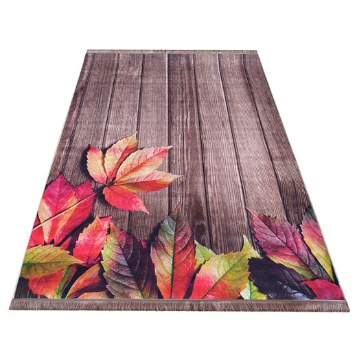Brązowy prostokątny dywan z motywem drewna - Nortix Profeos One Size Edinos.pl