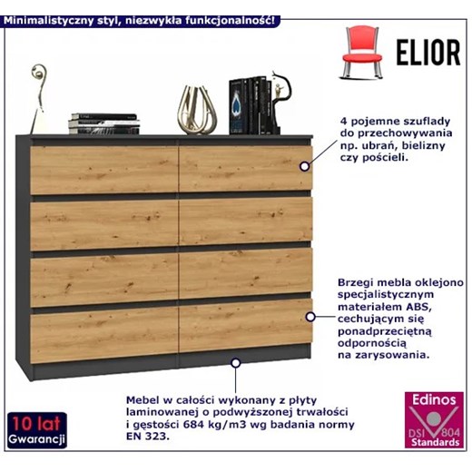 Wysoka komoda z szufladami antracyt + dąb artisan - Syntia 2X 140 cm Elior One Size Edinos.pl