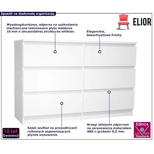 Biała komoda z 6 szufladami 100 cm - Daxa 3X Elior One Size Edinos.pl