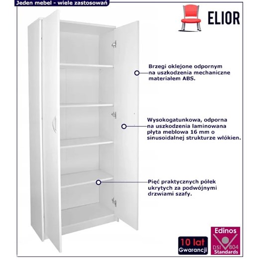 Biała dwudrzwiowa szafa z półkami - Viros Elior One Size wyprzedaż Edinos.pl