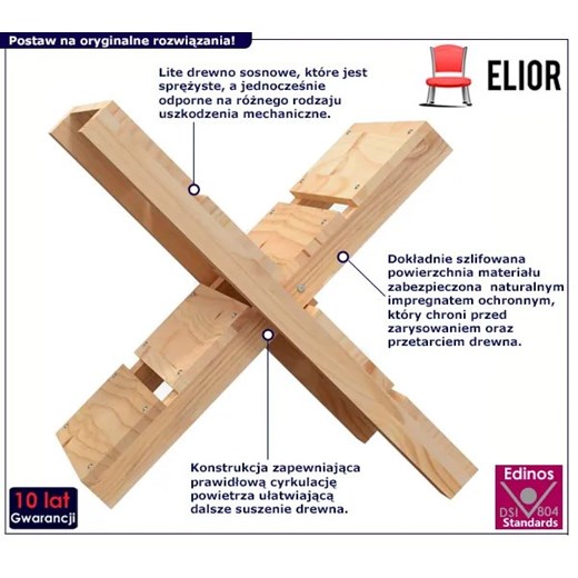 Drewniana półka na drewno stojak naturalna sosna - Rami Elior One Size Edinos.pl