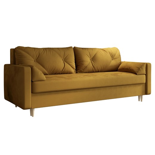 Musztardowa Sofa Rozkładana Z Pojemnikiem Na Pościel B0-B87 ze sklepu Edinos.pl w kategorii Sofy i kanapy - zdjęcie 172217480