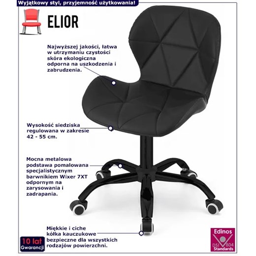 Czarny fotel obrotowy z ekoskóry do biurka - Renes 6X Elior One Size Edinos.pl