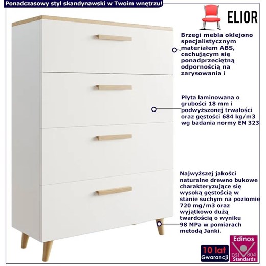 Biała komoda 80 cm z 4 szufladami - Kresco Elior One Size Edinos.pl