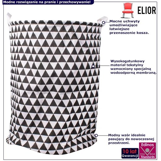 Czarno biały kosz na pranie w trójkąty - Piwi Elior One Size Edinos.pl