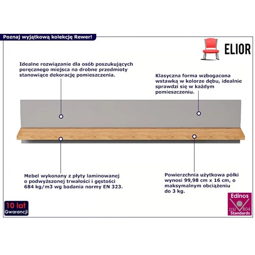 Klasyczna półka ścienna na książki szary + hikora - Rewer 8X Elior One Size Edinos.pl