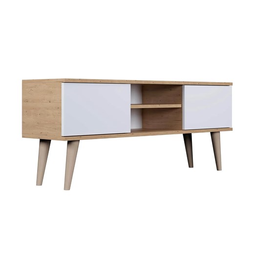Skandynawska szafka pod telewizor dąb artisan + biały - Dubby 4X 120 cm ze sklepu Edinos.pl w kategorii Szafki RTV - zdjęcie 172218200
