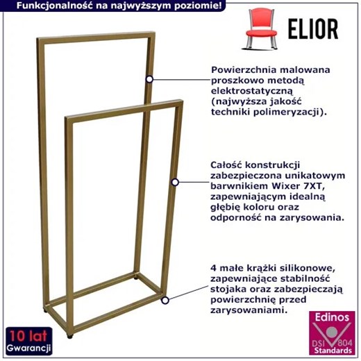 Złoty stojak na ręczniki 45 cm - Sarsa 3X Elior One Size Edinos.pl