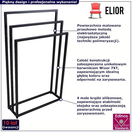 Czarny stojak na ręczniki 60 cm - Kardik 4X Elior One Size Edinos.pl