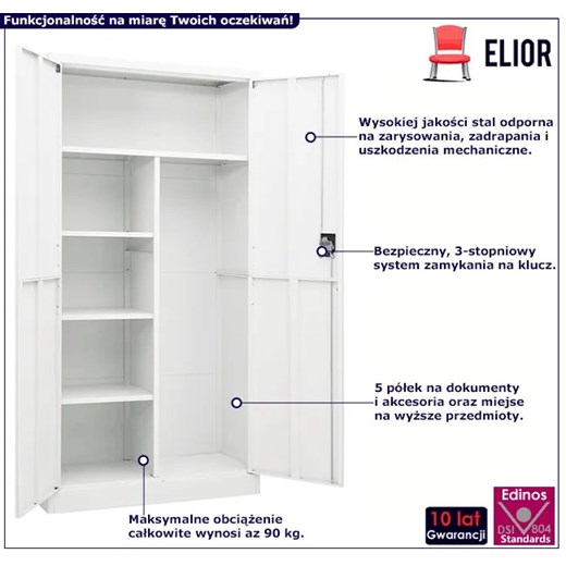 Biała szafa biurowa na klucz - Damira Elior One Size Edinos.pl