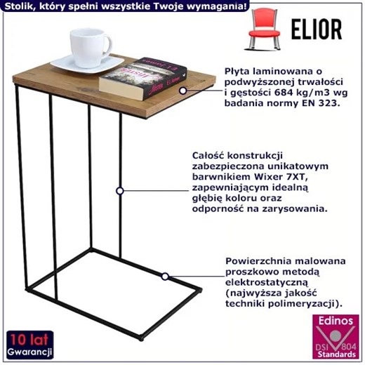 Loftowy stolik pomocniczy dąb lancelot + czarny- Texti 5X Elior One Size Edinos.pl
