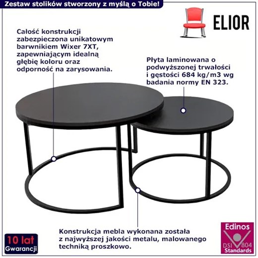 Zestaw dwóch czarnych stolików kawowych - Mirden 3X Elior One Size promocyjna cena Edinos.pl