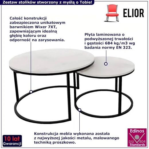 Komplet dwóch nowoczesnych stolików kawowych marmur + czarny - Mirden 3X Elior One Size promocyjna cena Edinos.pl