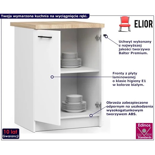 Biała dolna szafka kuchenna z podwójnym frontem 60 cm - Tereza 12X Elior One Size Edinos.pl