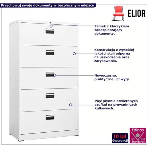 Biała szafka biurowa z 5 szufladami - Plaza 4X Elior One Size Edinos.pl wyprzedaż