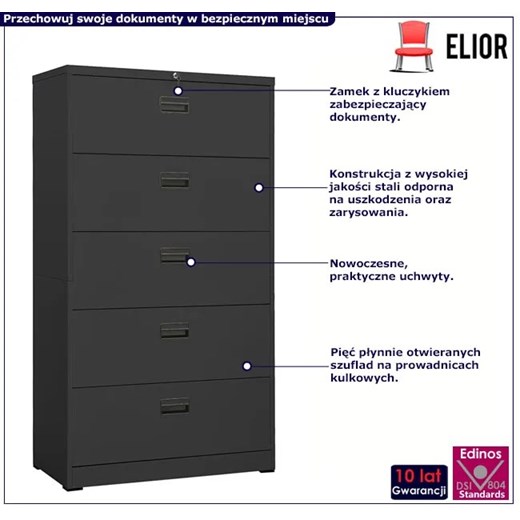 Antracytowa szafka biurowa z kluczem - Plaza 4X Elior One Size promocja Edinos.pl