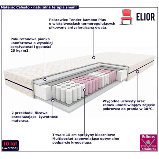 Materac sleep-med z pokrowcem 180x200 - Celesto Elior One Size promocja Edinos.pl