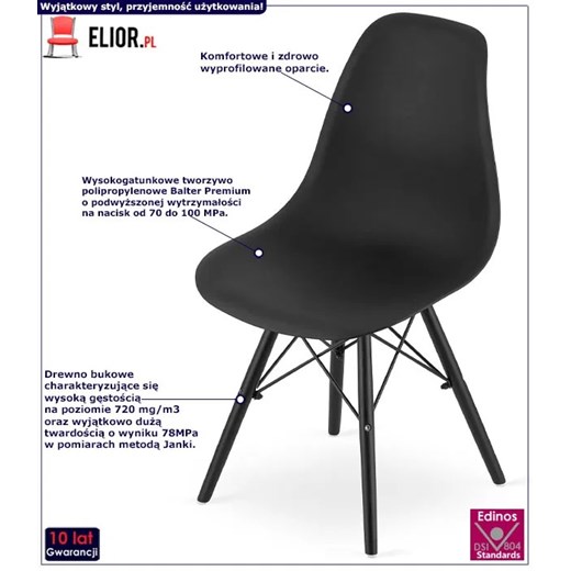 Czarne krzesło skandynawskie - Naxin 3X Elior One Size Edinos.pl