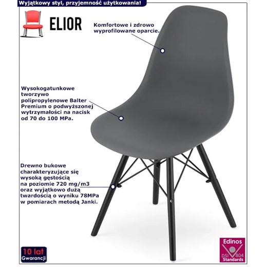 Ciemnoszare krzesło z drewnianymi nogami - Naxin 3X Elior One Size Edinos.pl