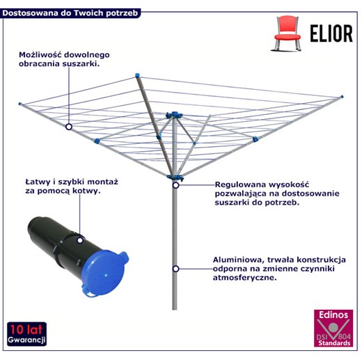 Niebieska zewnętrzna suszarka na pranie - Artivia Elior One Size wyprzedaż Edinos.pl