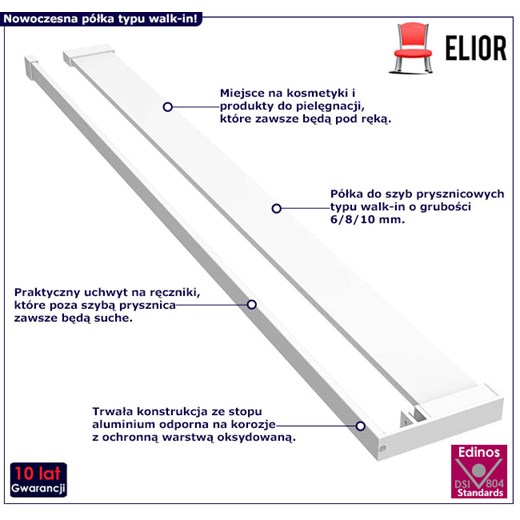 Biała półka do kabiny prysznicowej 115 cm - Asla 6X Elior One Size Edinos.pl